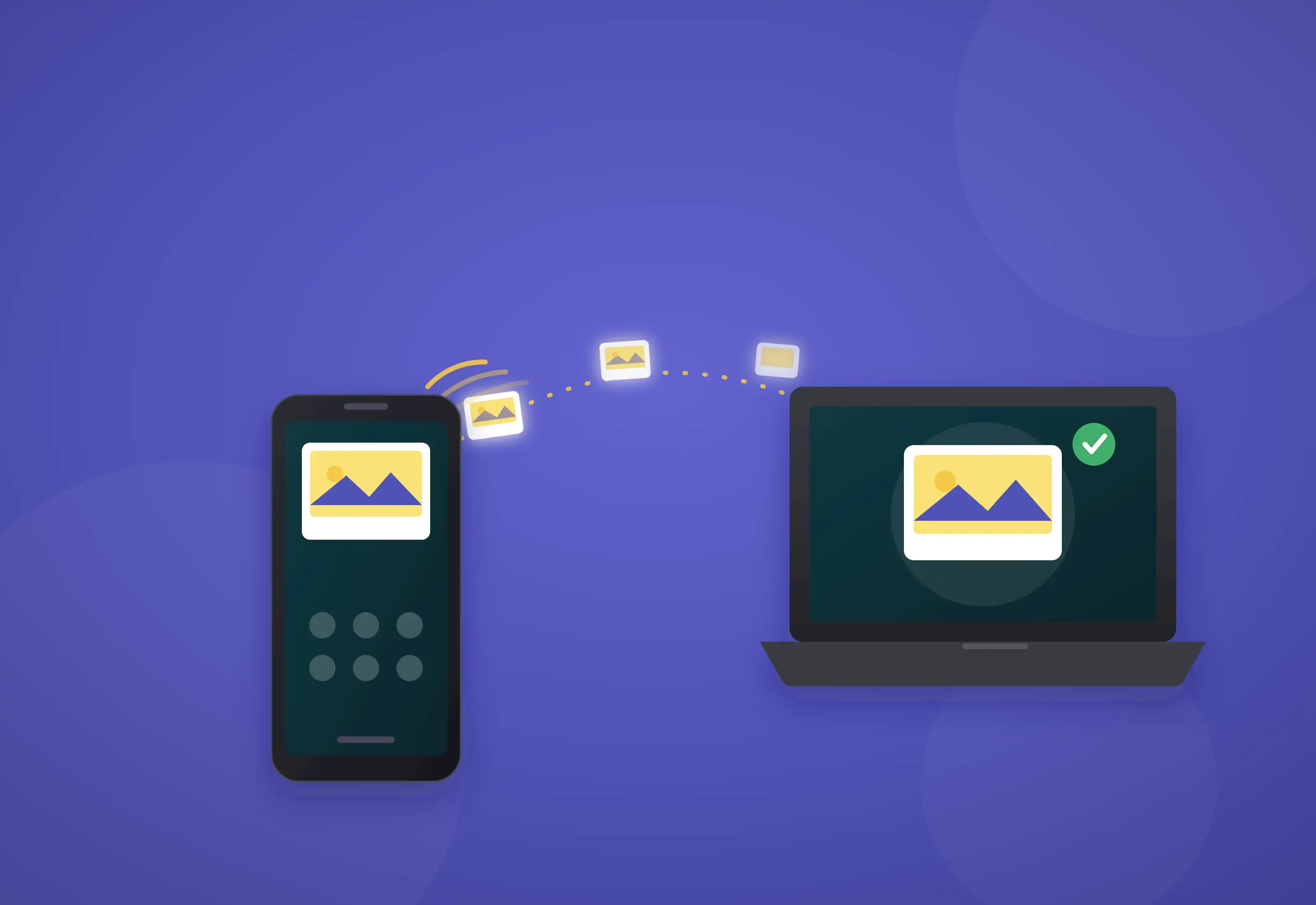 Laptop and phone showing matching synced screens side by side